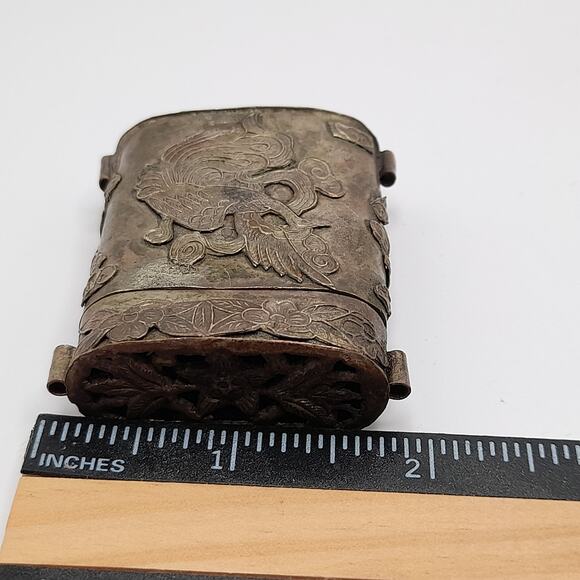 Vintage Dragon & Phoenix Asian Art Box Pendant, No Chain - Picture 9 of 9